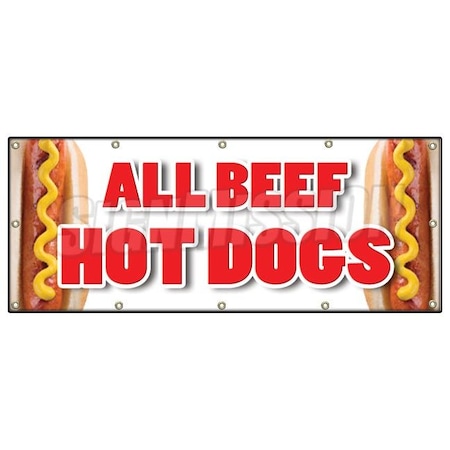 Signmission ALL BEEF HOT DOGS BANNER SIGN red hots weiner franks burgers footlong B-120 All Beef Hot Dogs